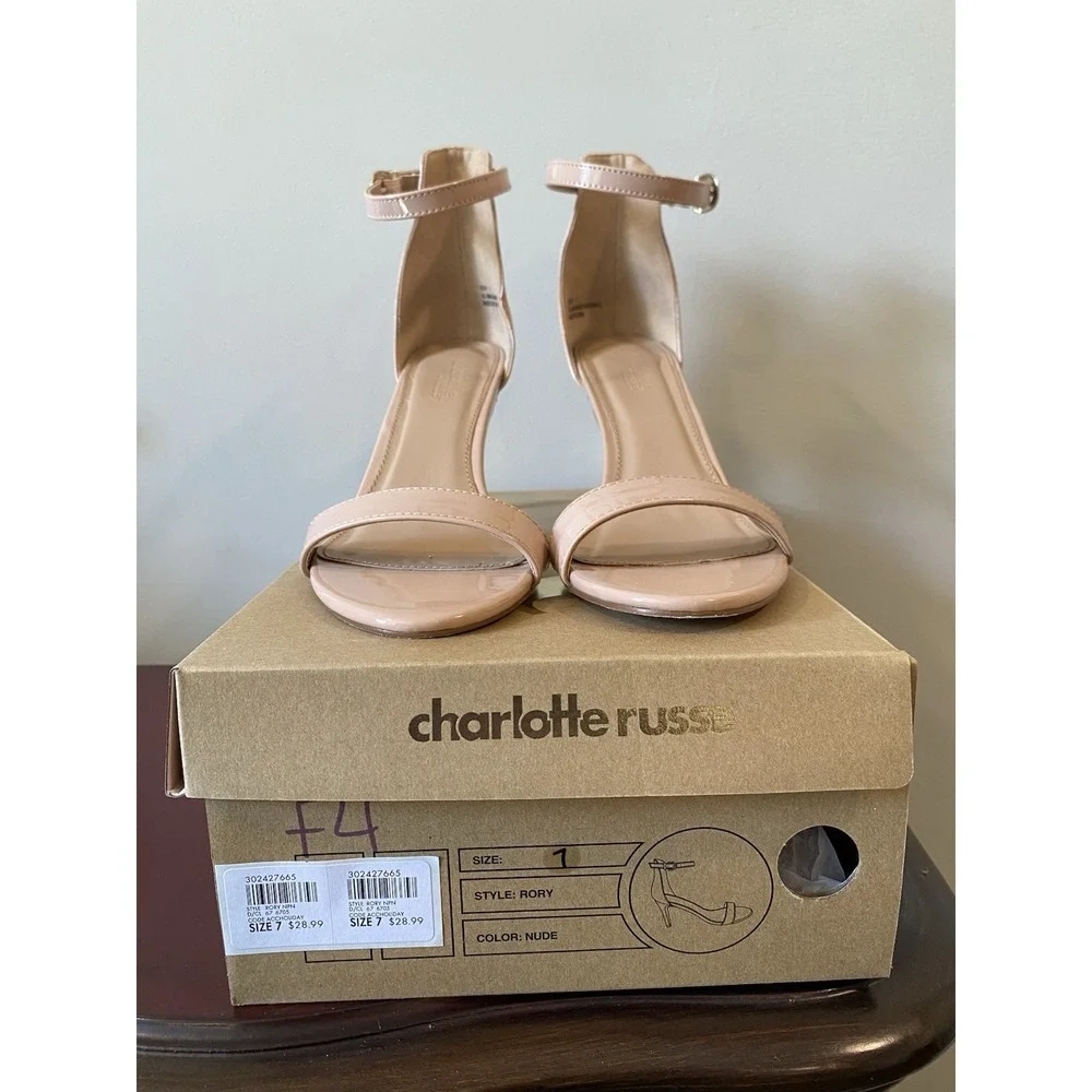 Charlotte Russe Rory Women's Size 7 Beige High Heel Nude Open Toe Ankle Strap